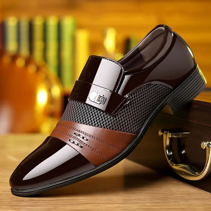 Classic Business Dress Men Shoes Formal Slip On Dress Shoes Mens Oxfords Footwear Elegent Leather Shoes For Men Loafers Wine Red