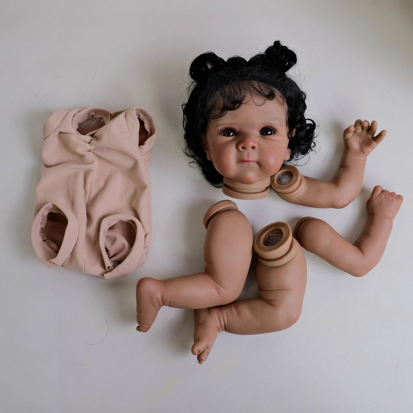 NPK 18inch Bettie Lifelike Unfinished Reborn Doll Kit Dark Brown Skin Painted DIY Toy Doll Parts with Curly Hair