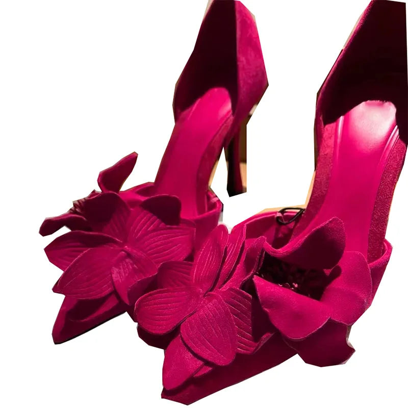 Elegant Woman High Heeled Shoes Sweet Rose Closed Toe Footwear 2023 Summer Slingback Pointed Fashion Dress Ladies Sandals