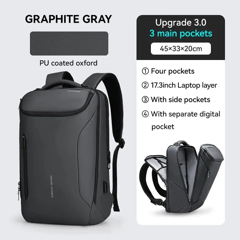 MARK RYDEN Business Backpack for Men Waterproof and Travel Laptop Backpack with USB Charging, Fits 17 Inch Laptop and Tech Gear