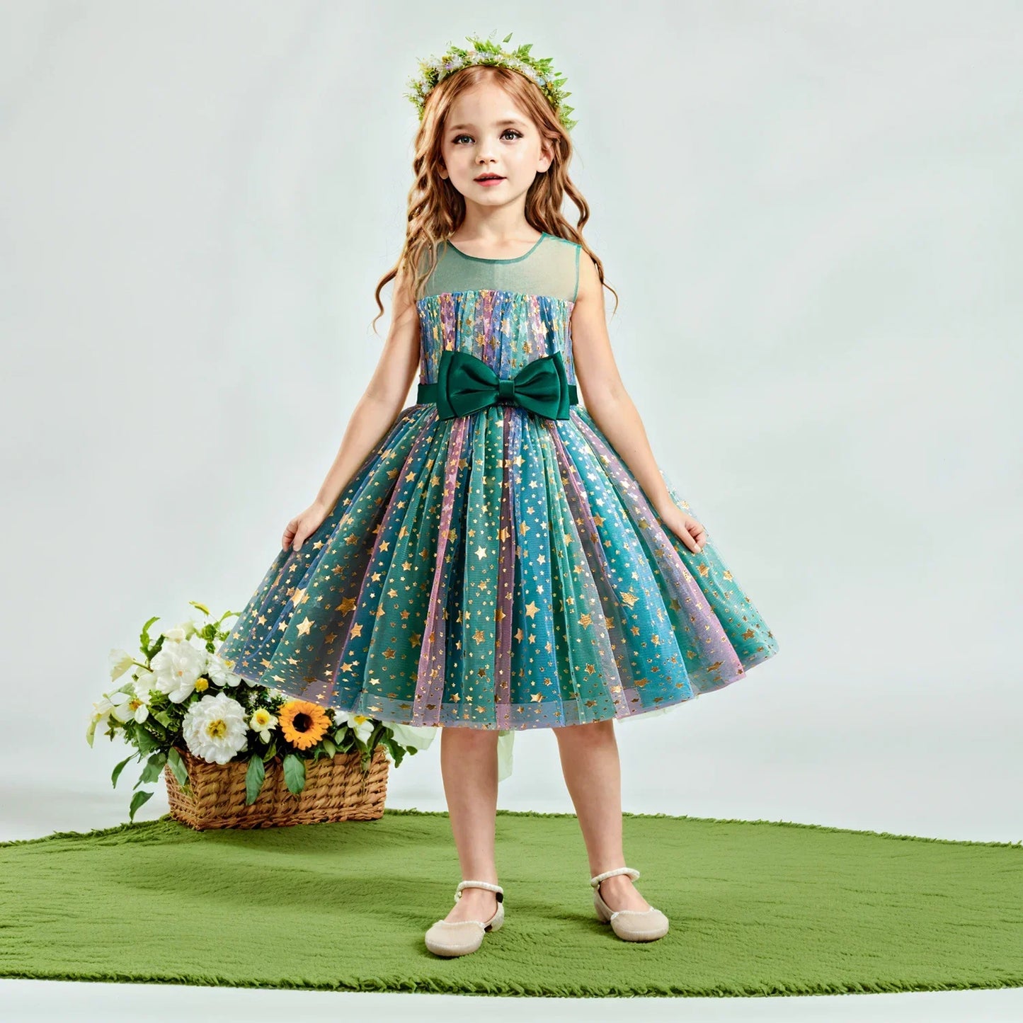 Christmas Unicorn Children's Sequins Tutu Dress Girls Rainbow Wedding Birthday Party Princess Dress Performance Cosplay Costume