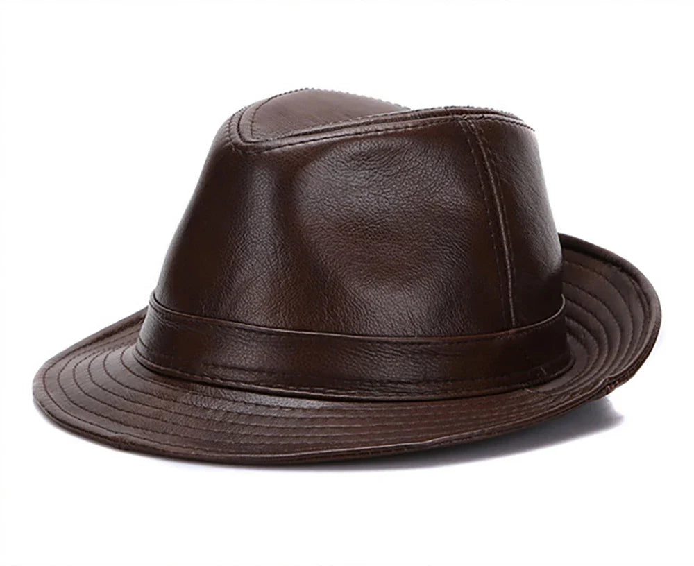 2026  Autumn Men Real Genuine Cowhide Leather Top Hats Men Fashion Caps Winter Warm New Cowboy  100% Real Cowhide Leather Hats