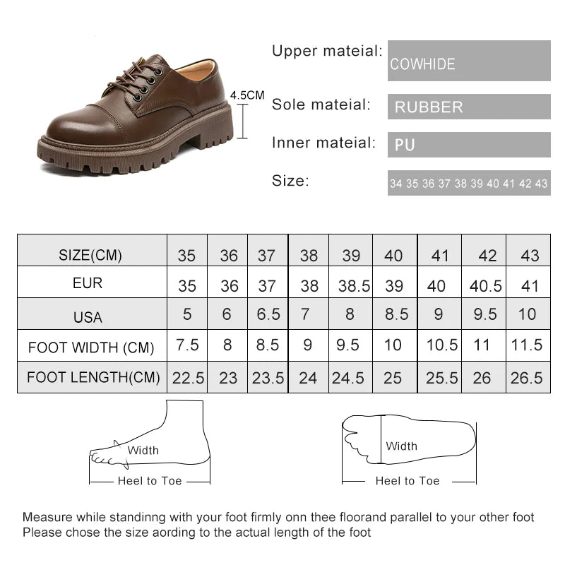 Women Loafers Shoes Genuine Leather Thick Heels Student Shoes Female