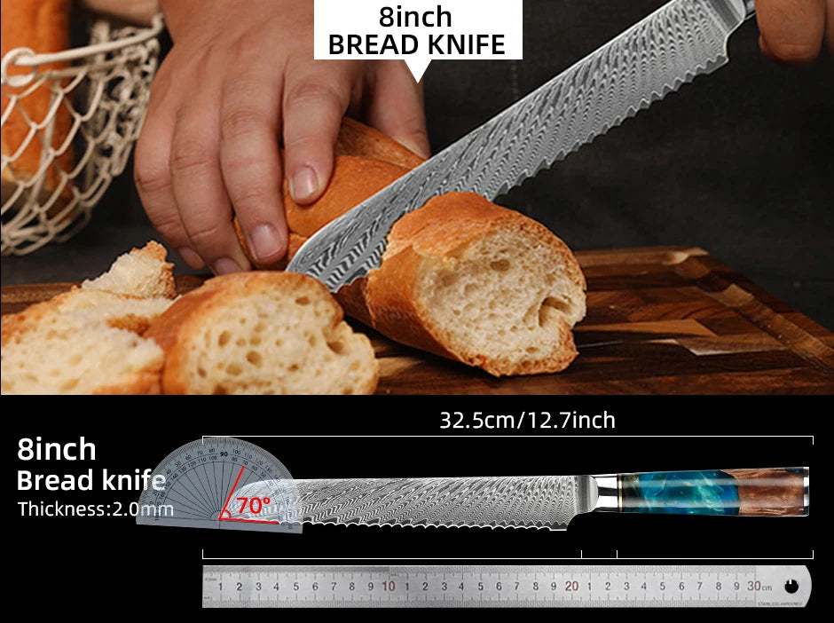 Damascus Steel Kitchen Knives VG10 Chef Paring Bread Knife Chef Knife Sharp