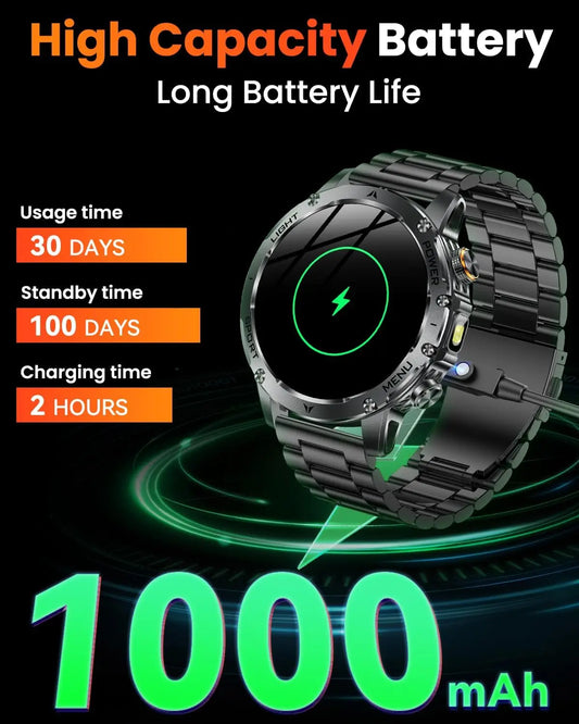 New Men Military Outdoor 1000mAh Battery Smart Watch GPS NFC Watches 3ATM Waterproof Swim 1.7-inch HD Bluetooth Call Smartwatch