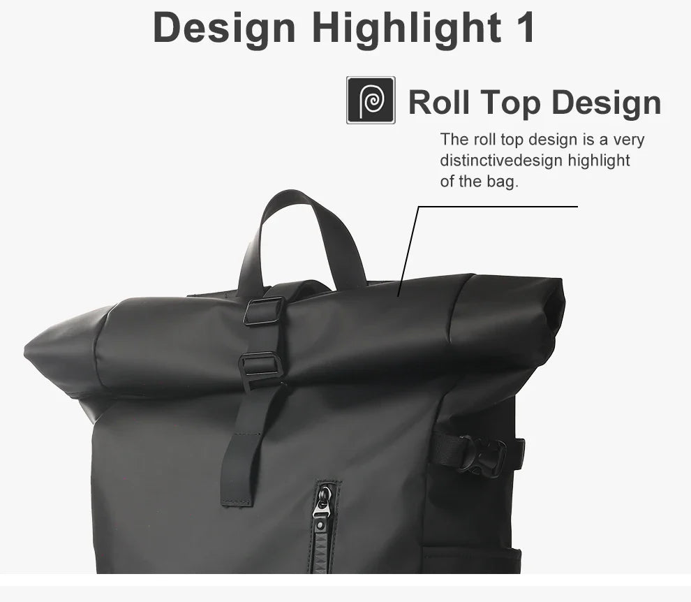 Heroic Knight Men's backpack Waterproof Roll Top Backpack Women Travel Expandable USB Charging Large Capacity Laptop Bag Mochila