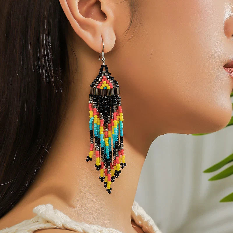 MYYA  White Rice Beads Earrings For Women Retro Boho Tassels Water Drop Earrings Exaggerated Ethnic Style Earrings Jewelry