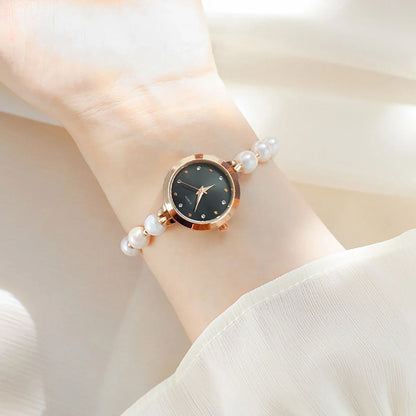 LUCKY FOX New Minimalist Style Pearl Bracelet Women Quartz Watch Fashionable Small Disc Design Light Luxury Jewelry Women Watch