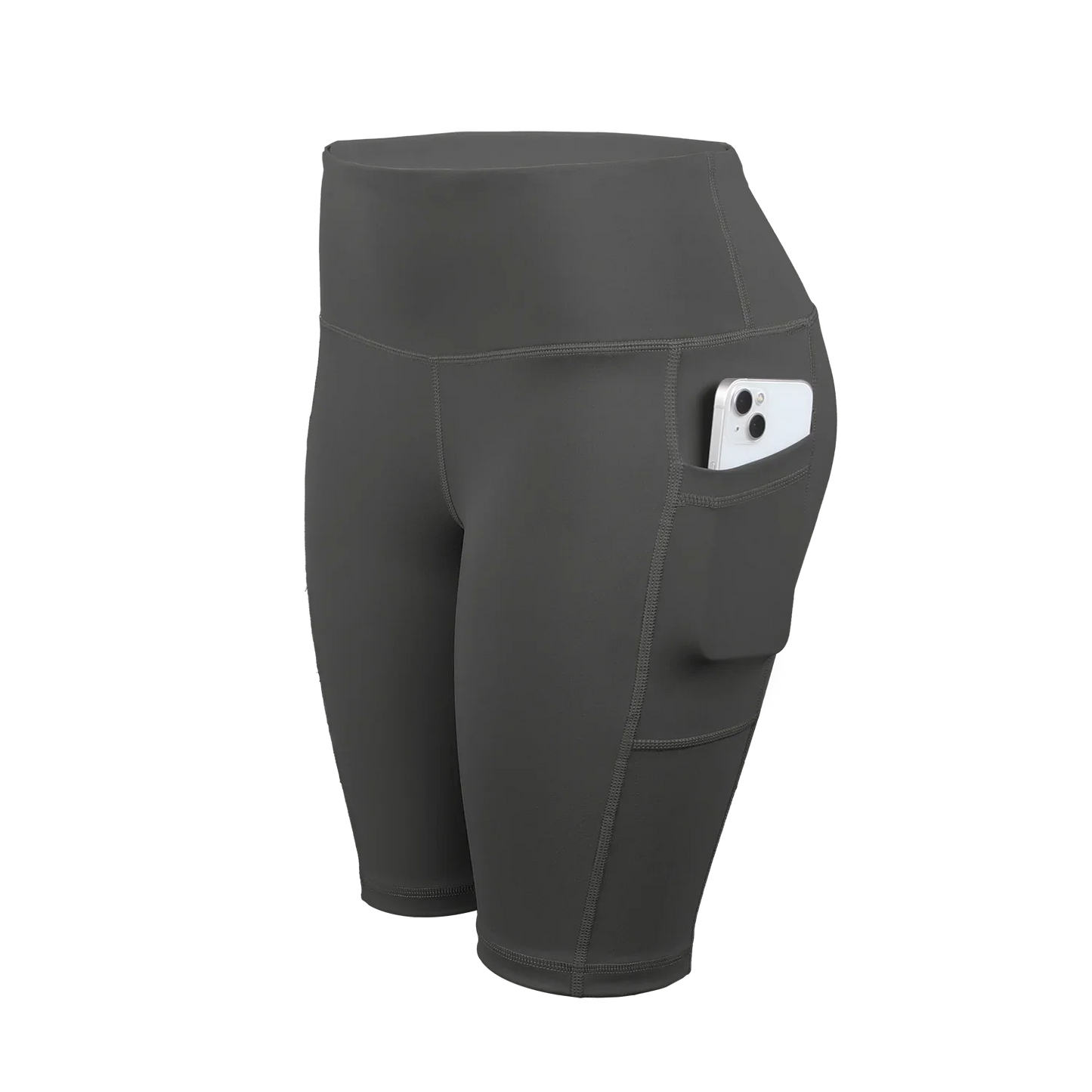 CHRLEISURE Women Solid Yoga Shorts with 3 Pockets High Waist Butt Lifting Workout Tights Gym Elastic Cycling Shorts Activewear