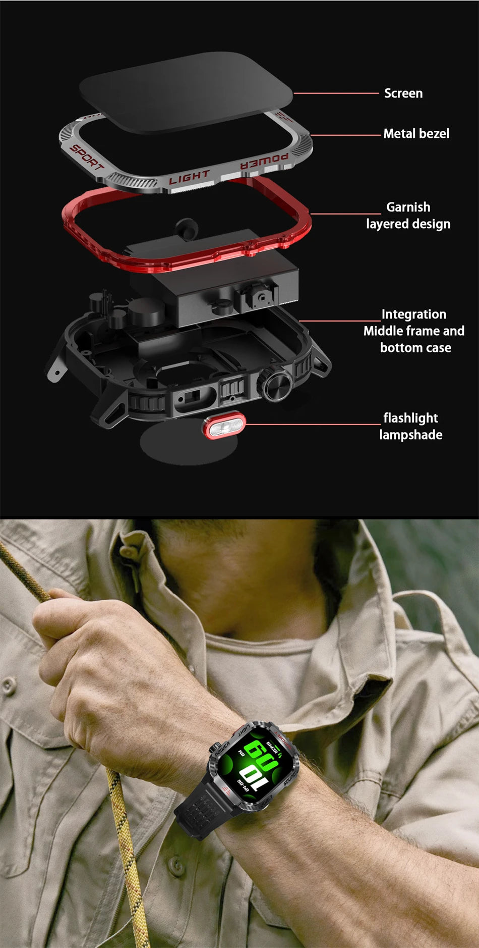 Outdoor Sports Smart Watch Men 2.01" GPS Tracker Compass LED Flashlight 600mAh Battery Waterproof Bluetooth Call Smartwatch Man