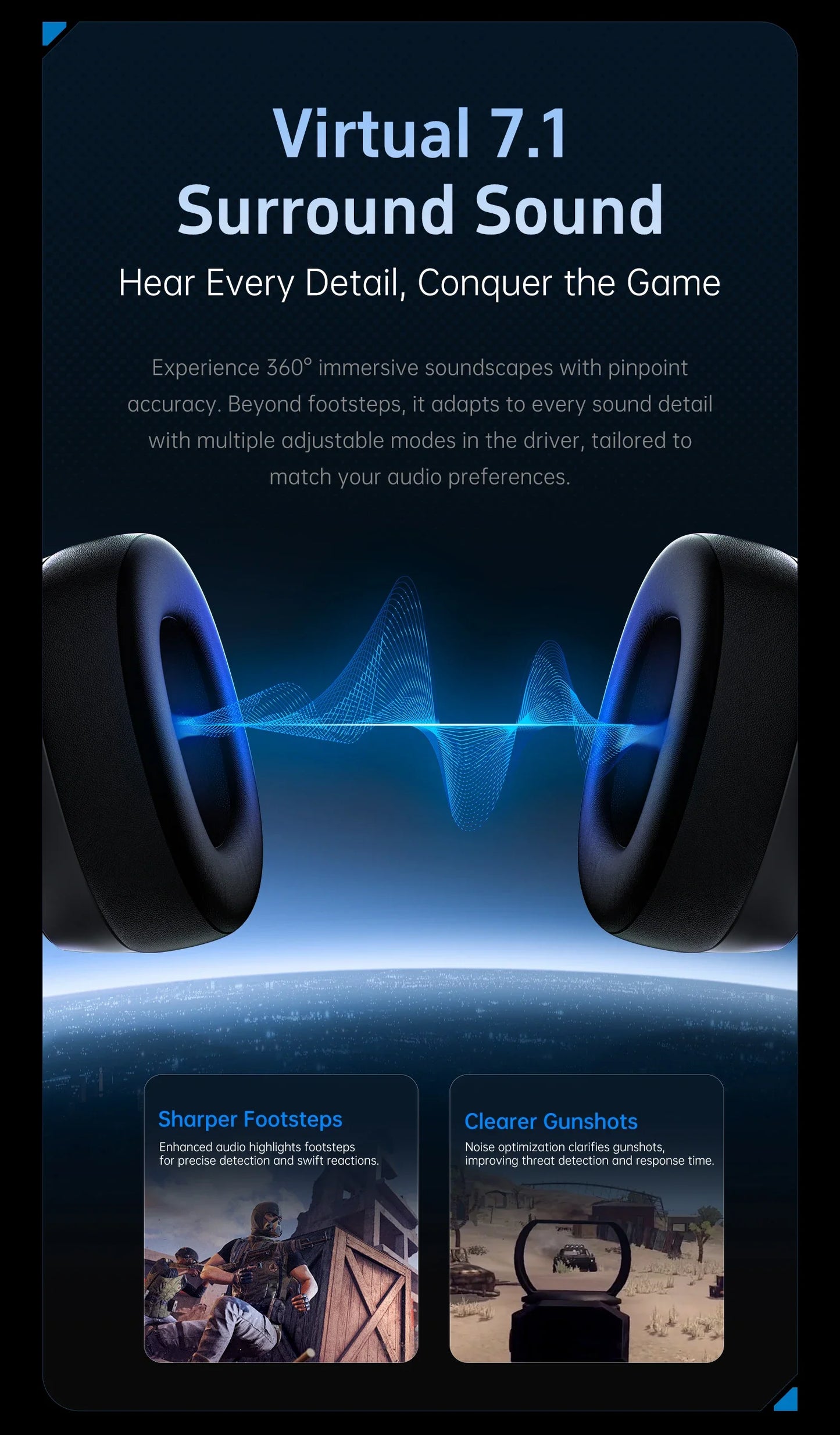 ATK M1 Game Headset Three Mode Wireless Headworn PS5  PC Gaming Headset Microphone Virtual 7.1 Surround Noise Reduction Headset