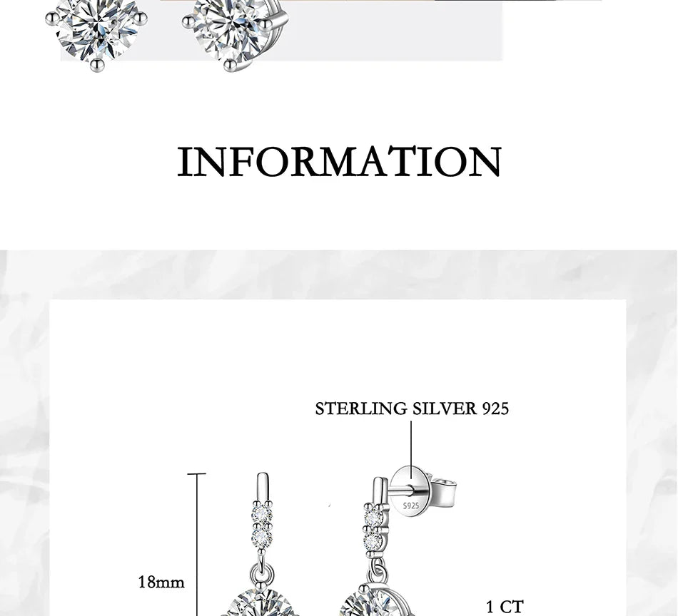 PERFA﻿NY 0.5/1CT Moissanite Drop Earring Women S925 Pure Silver Four Claw Laboratory Diamond Fashion Luxury Wedding Jewelry