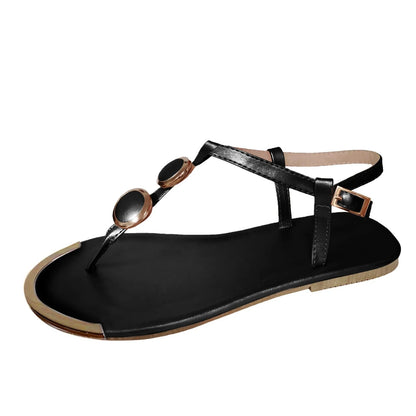 2024 Hot Sale Summer Sandals Women Fashion Casual Beach Outdoor Flip Flop Sandals Metal Decoration Ladies Flat Shoes Plus Size