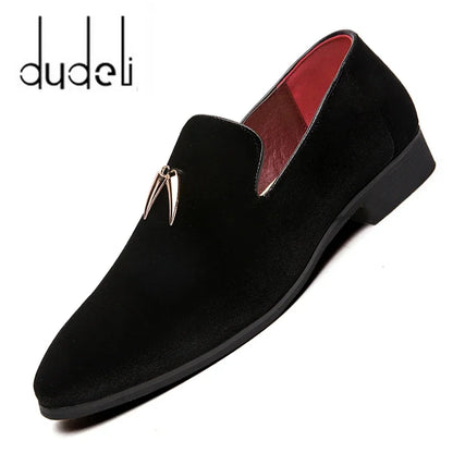 New Luxury Designer Fashion Pointed Black Blue Red Velvet Shoes Men Casual Loafers Formal Dress Footwear Sapatos Tenis Masculino