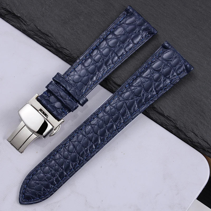 High quality Two-sided Crocodile Skin leather watch strap Butterfly clasp 19mm 20mm 21mm 22mm men metal Watchband soft bracelet