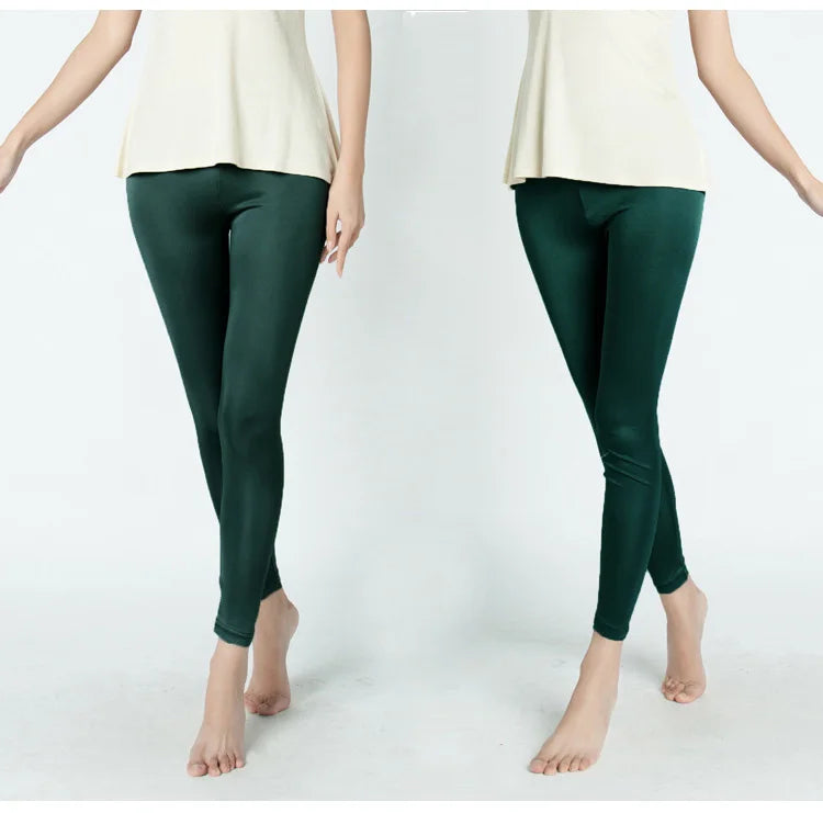 Women Silk Leggings Solid Slim Ankle-length Tights Anti Emptied Bottoming