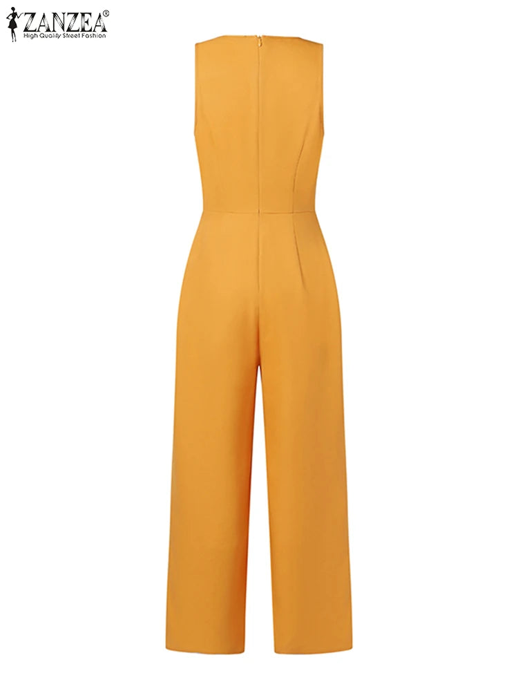 Women Sleeveless Long Jumpsuit ZANZEA 2023 Summer Wide Leg Pant