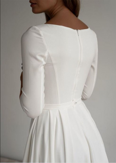 Wedding Dress For Women 3/4 Long Sleeves A Line Crepe Boat Neck Bridal Dresses