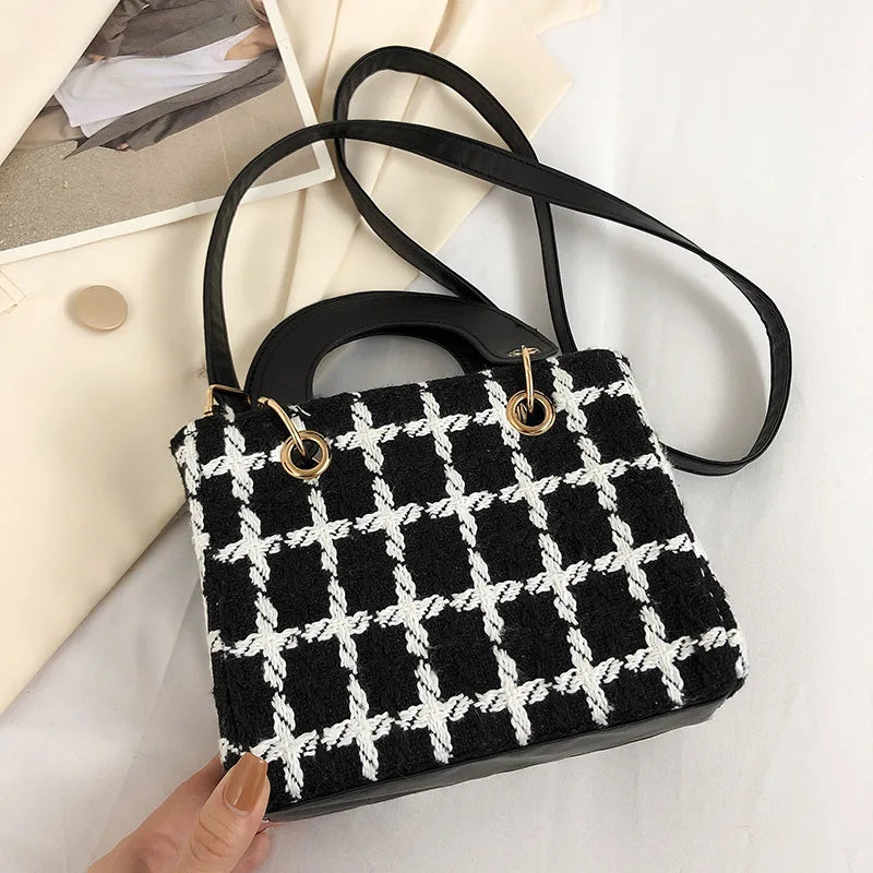 Mini Small Square Bag Classic Plaid Women Bags Woolen Brand Luxury Handbag