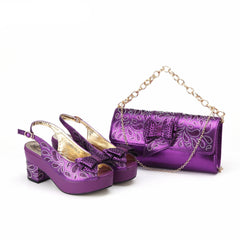 Ladies High Heels Sandals Shoes Matching Bag Set For Mature