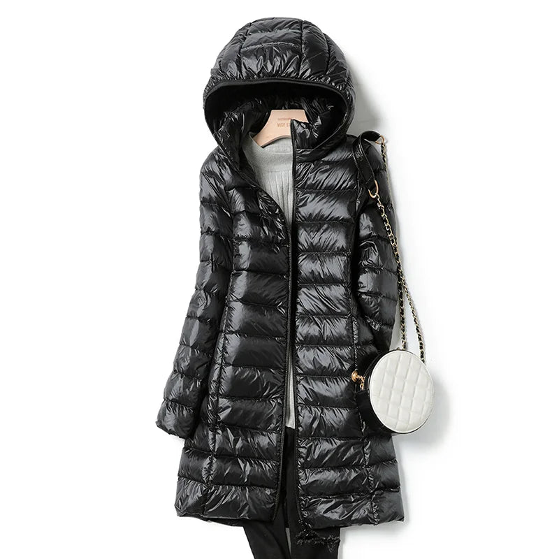 Winter Women Down Jackets Long White Duck Down Ultra Light Thin Casual