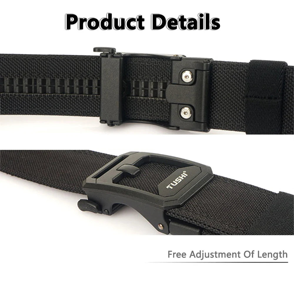 TUSHI Hard Tactical Belt for Men Sturdy Nylon Metal Automatic Buckle Police Duty Military Belt Outdoor Girdle IPSC Accessories
