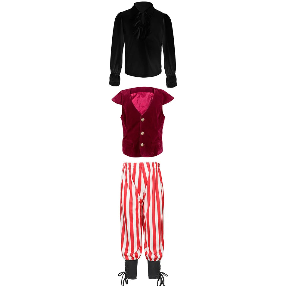 Boys Vampire Medieval Pirate Knight 3Pcs Sets Ruffles Shirt Vest Pants Halloween Stage Performance Outfits Carnival Fantasy Sets