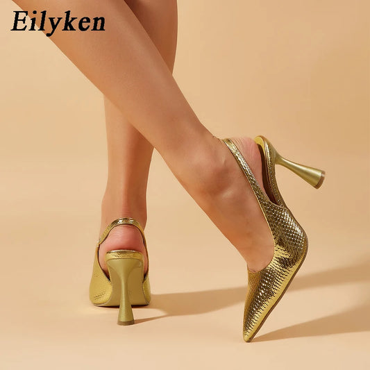Eilyken New Spring Pointed Toe Women Pumps Gold Silver Mules Stiletto High Heel Shoes Sexy Stripper Party Ladies Sandals