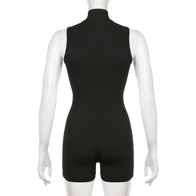 Yoga Jumpsuit Women's Leotard Sports Zipper Running Shorts Sleeveless Fitness Suit