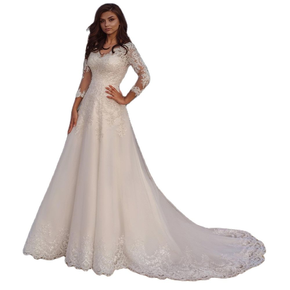 White Bridesmaid Dresses: Long Wedding Dress Elegant Long Sleeves V Neck Lace