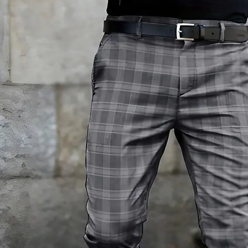 Plaid Men's Casual Suit Pants Outdoor Street Business Casual Dress