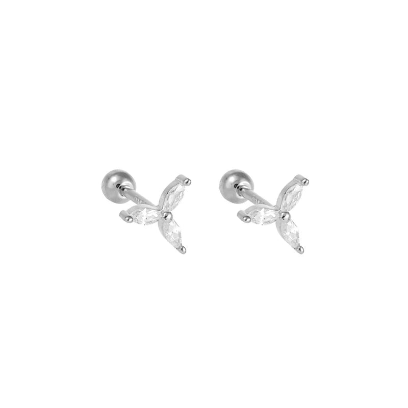 WANTME 925 Sterling Silver Fashion Simple Golden Flower Beads Small Stud Earrings for Women Teen Piercing Jewelry Accessories