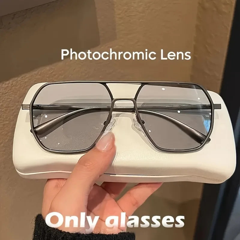 Square Polarized Photochromic Glasses Metal Frame for Men & Women Ideal for Driving