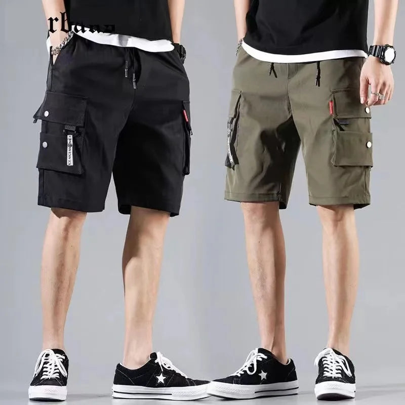 Workwear shorts, men's multiple pockets, medium shorts, summer thin loose cropped