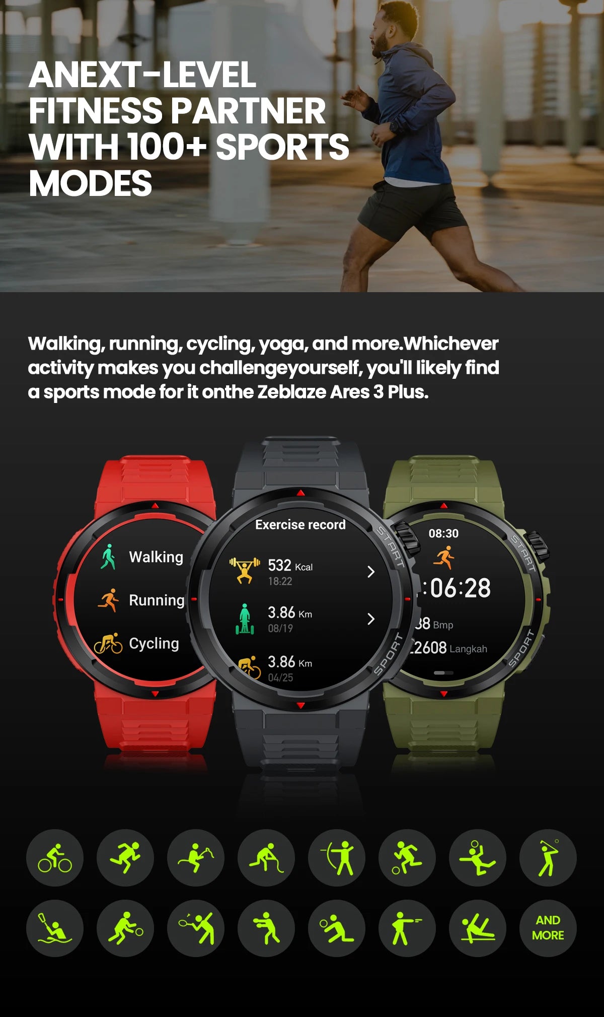 New Zeblaze Ares 3 Plus 1.43'' HD AMOLED Display Smartwatch Bluetooth Phone Calling New 3D Interactive Sports Smart Watch Men