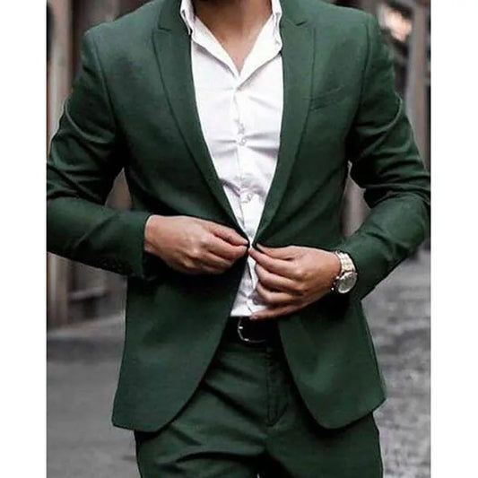 Green Men's Suits Single Breasted Peak Lapel Fashion Prom Party Costume