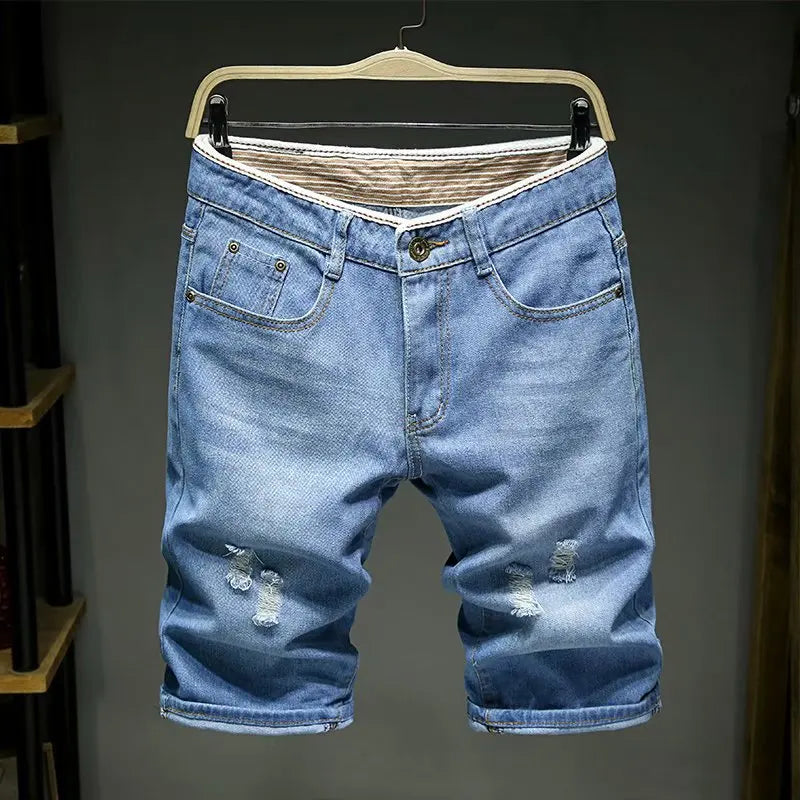 Men Shorts Thin Section Elastic Force Slim Fit Short Jeans