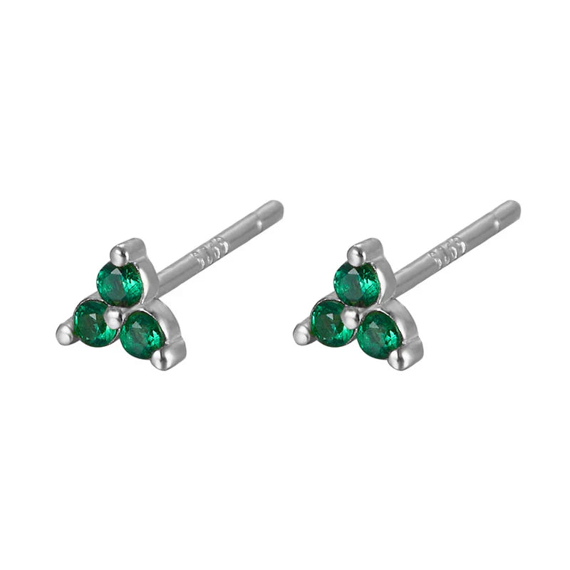 WANTME 925 Sterling Silver Romantic Color Zircon Three-petal Flower Stud Earrings for Women Fashion Huggies Piercing Jewelry