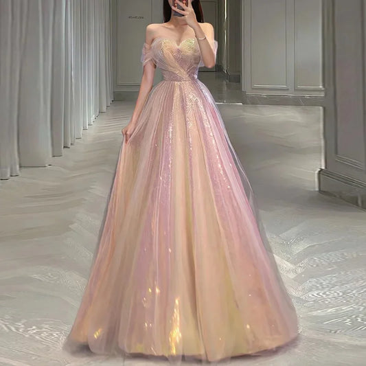Homecoming Dresses: Evening Dress for Women Boat Neck Sparkle Pink Party