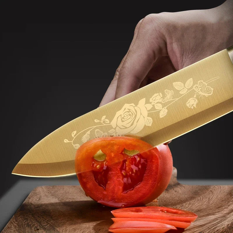 Commercial Gold Kitchen Knives Complete - Special vegetable, meat, and bone knives