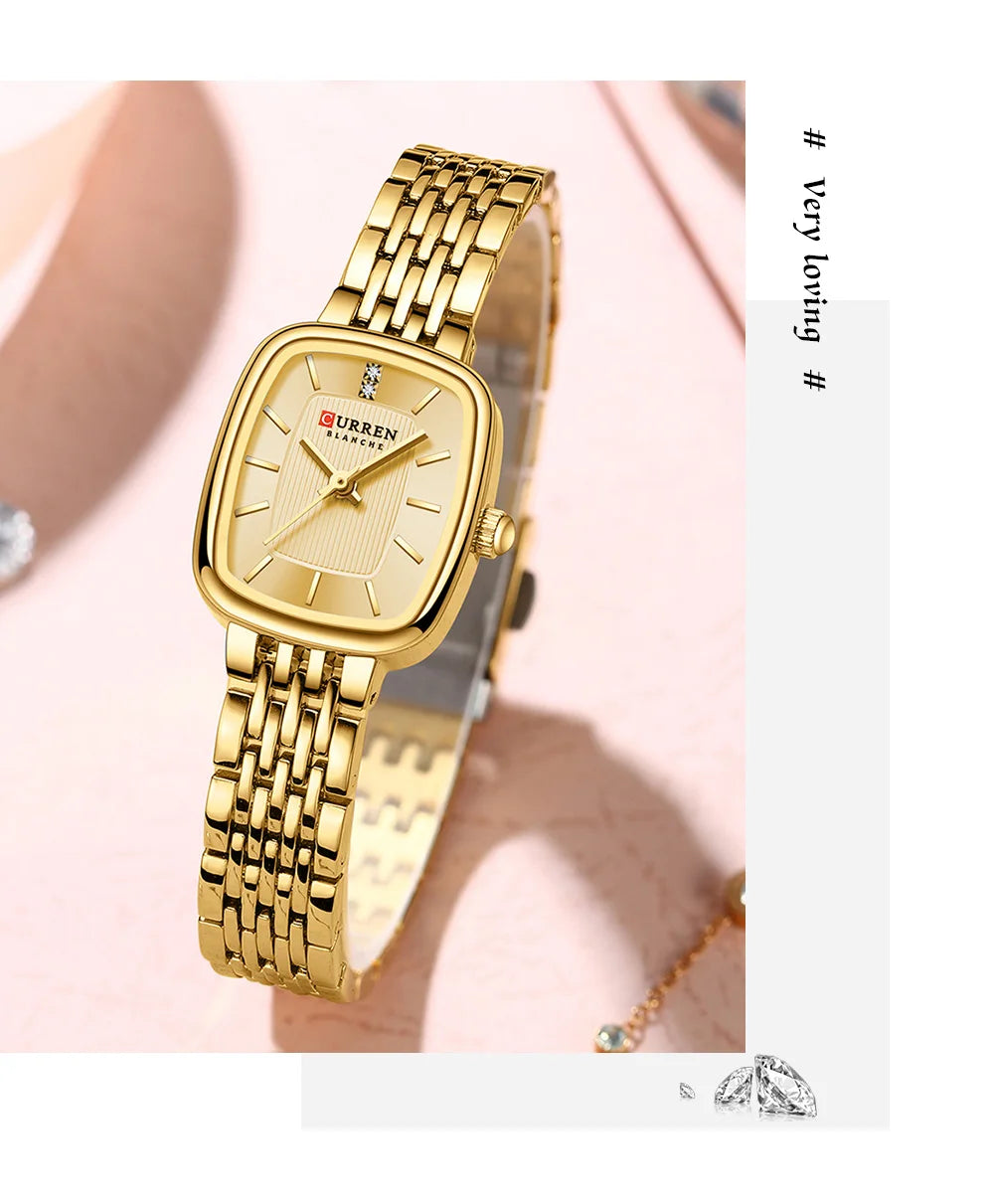 CURREN Fashion Rectangular Ladies Watches New Quartz Waterproof Stainless Steel Strap Wristwatch for Women
