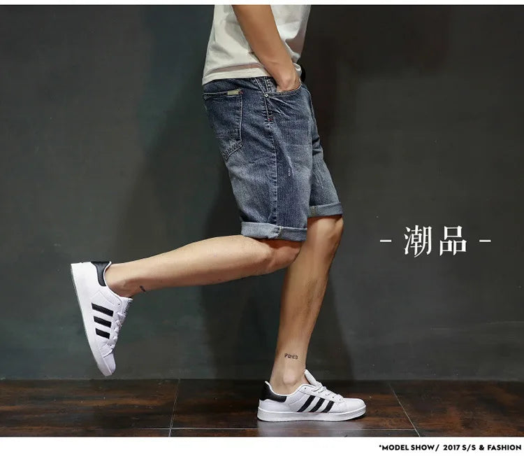 Men Gray Denim Shorts Jeans Pants Good Quality Men Cotton Knee Length Short Jeans New Summer Male Large Size Denim Shorts 42