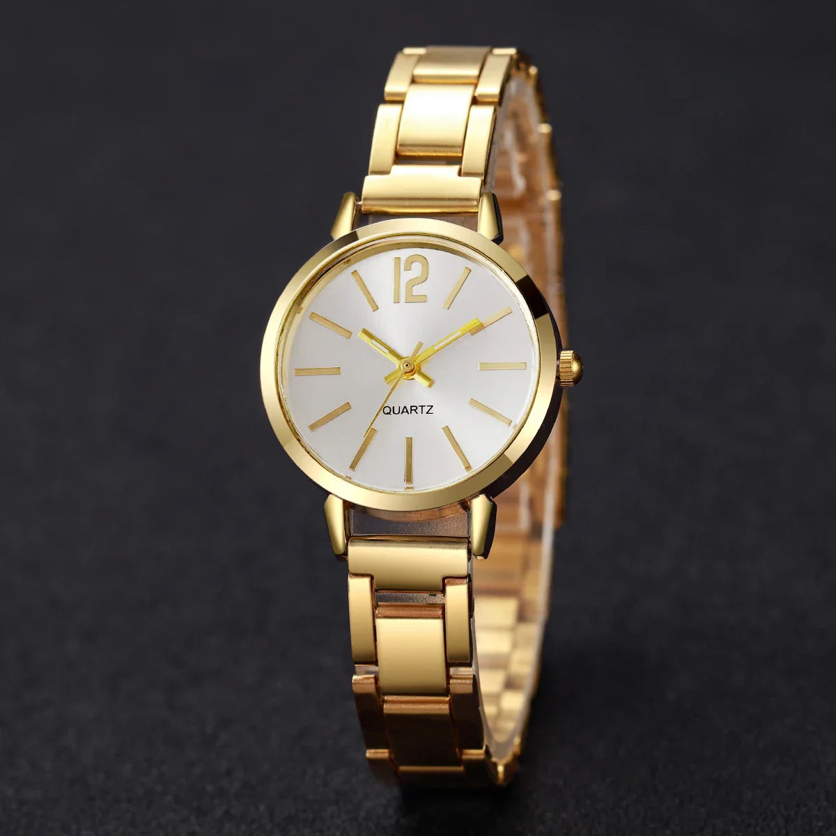 6PCS/Set Simple Scale Dial Women's Watch Fashion Gold Steel Band Quartz Watches Jewelry Set（Without Box）