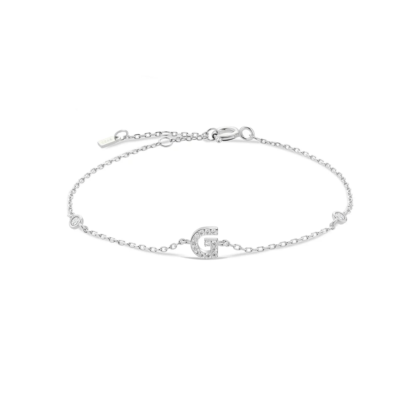 VEWANT 925 Sterling Silver Monogram Letter A - Z Initial Charm Chain Bracelet Luxury Wedding CrystalFine Jewelry