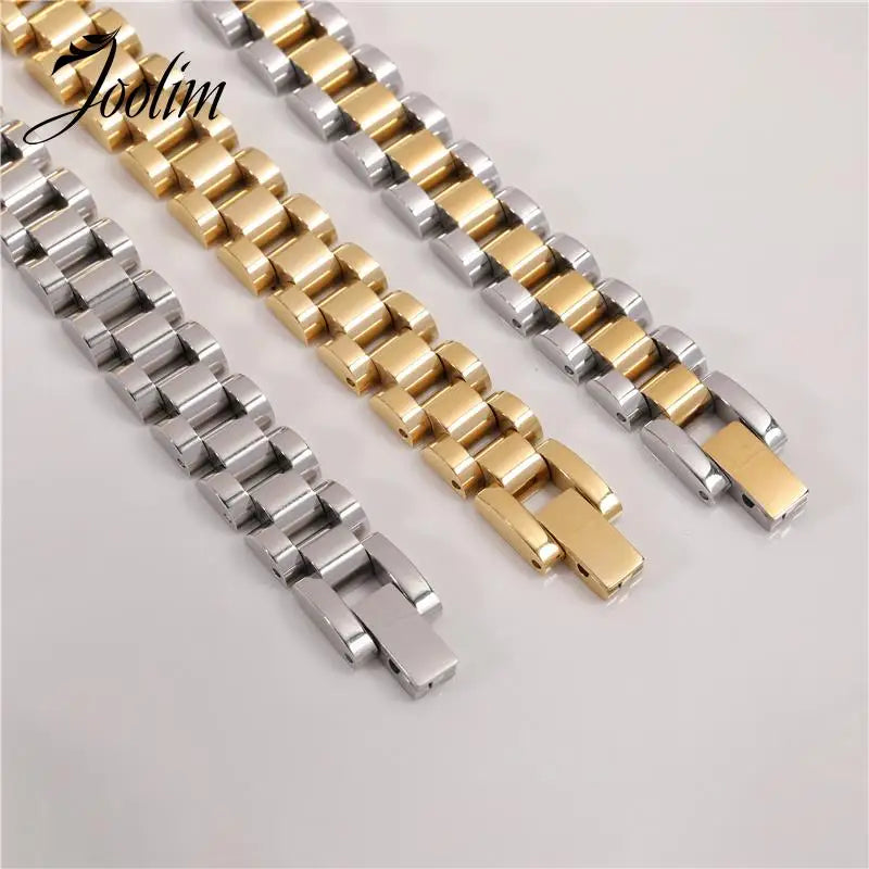Joolim Jewelry Wholesale Waterproof&No Fade Fashion Chunky Watchband Adjustable Stainless Steel Bracelet High End PVD for Women