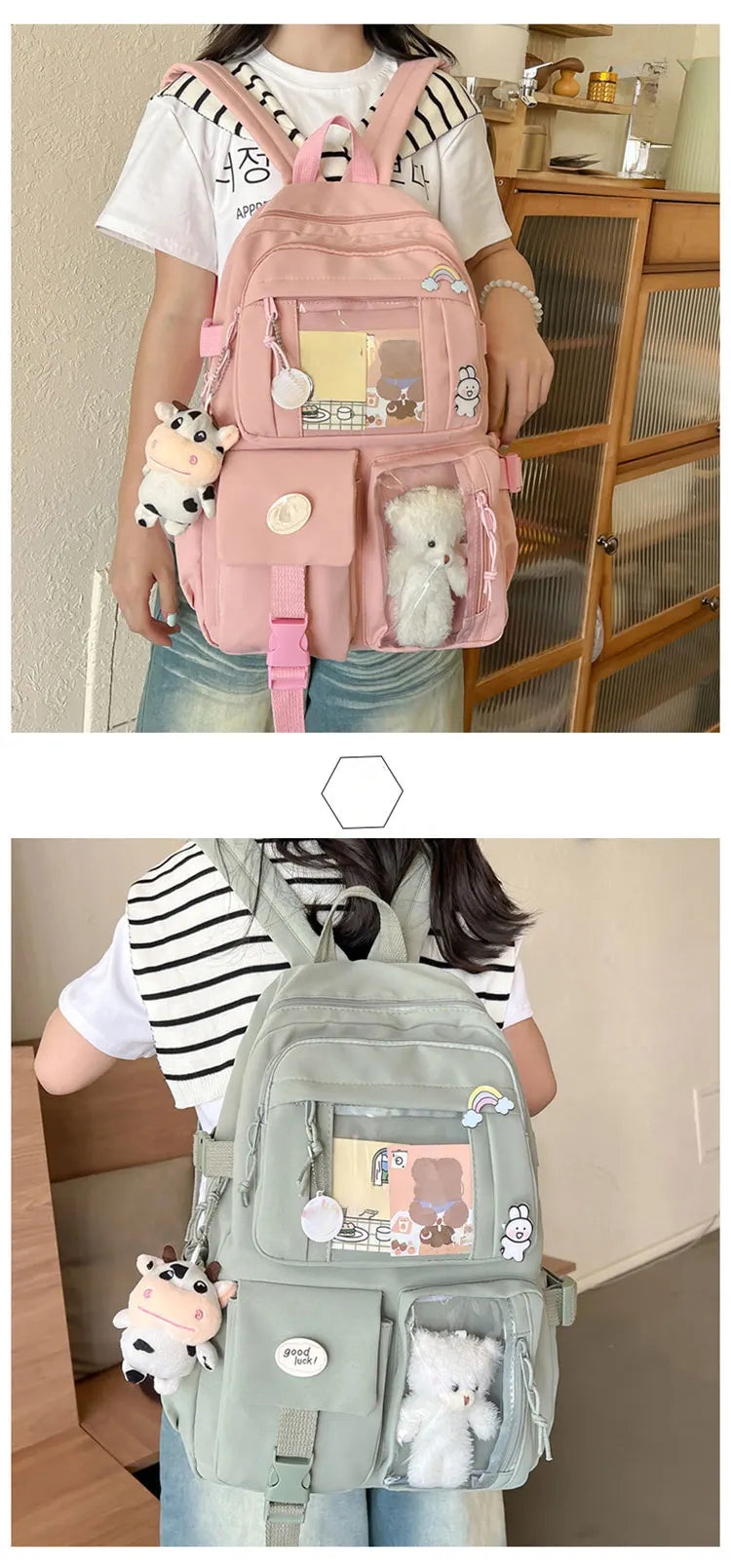 New Cute Nylon Backpack Suitable for Young Girls, Female Students, and Ladies, Multi-Pocket Student Backpack
