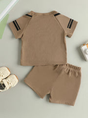 Children’s Summer New Arrival Boys’ Casual Irregular Striped Short-Sleeved T-Shirt and Shorts Sport Set