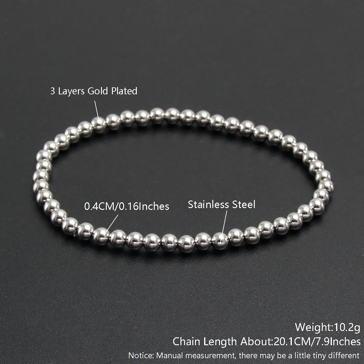 MHS.SUN Trend Stretch Stainless Steel Bracelets Gold Sliver Color 2MM 5MM 8MM Stacked Ball Beaded Bracelet For Women Men Jewelry