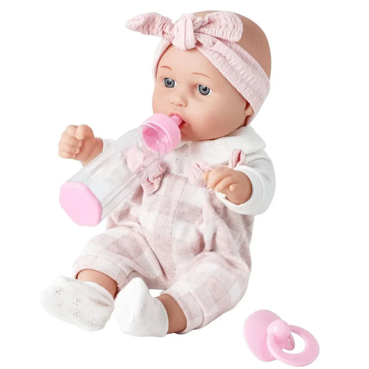 12inch Reborn Baby Dolls With Pink Cloths Pacifier Feeding Bottle Realistic Newborn Doll Vinyl Bebe Doll Toddler Children's Toy