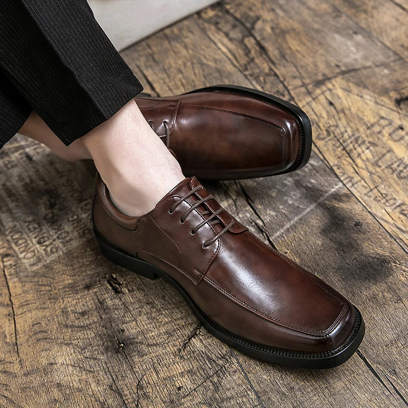 2024 New Sexy Square-Toe Men's Leather Shoes Fashion Business Oxfords Men Formal Dress Shoes Classic Shoes Black Wedding Shoes